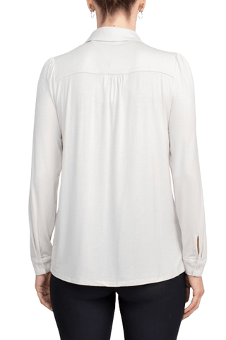 T Tahari Collar Neck Cuff Long Sleeves Button Detail ITY Blouse - Glamourous Grace