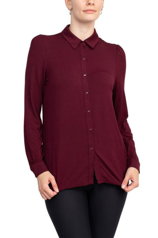 T Tahari Collar Neck Cuff Long Sleeves Button Detail ITY Blouse - Glamourous Grace