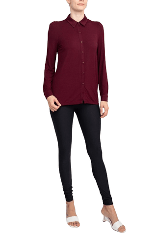 T Tahari Collar Neck Cuff Long Sleeves Button Detail ITY Blouse - Glamourous Grace
