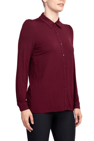 T Tahari Collar Neck Cuff Long Sleeves Button Detail ITY Blouse - Glamourous Grace