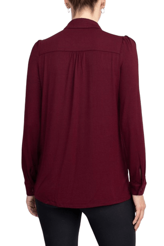 T Tahari Collar Neck Cuff Long Sleeves Button Detail ITY Blouse - Glamourous Grace