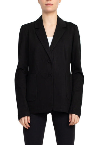 T Tahari Notched Collar Two Button Long Sleeve With Patch Pockets Knit Blazer - By Baano