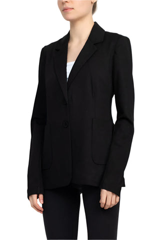 T Tahari Notched Collar Two Button Long Sleeve With Patch Pockets Knit Blazer - By Baano