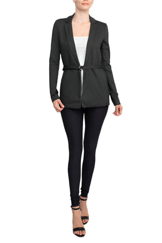 T Tahari Notched Collar Open Front Long Sleeve Ring Style Waist Belt Jacket - Glamourous Grace