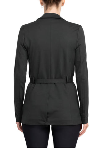 T Tahari Notched Collar Open Front Long Sleeve Ring Style Waist Belt Jacket - Glamourous Grace