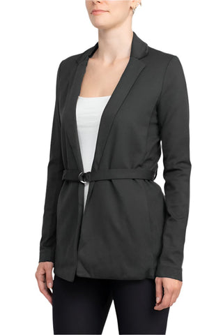 T Tahari Notched Collar Open Front Long Sleeve Ring Style Waist Belt Jacket - Glamourous Grace