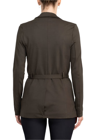 T Tahari Notched Collar Open Front Long Sleeve Ring Style Waist Belt Jacket - Glamourous Grace