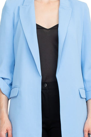 T Tahari Lapel Collar 3/4 Roll Sleeve Open Front Woven Blazer - By Baano