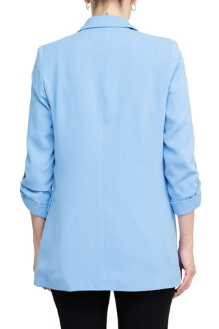 T Tahari Lapel Collar 3/4 Roll Sleeve Open Front Woven Blazer - By Baano