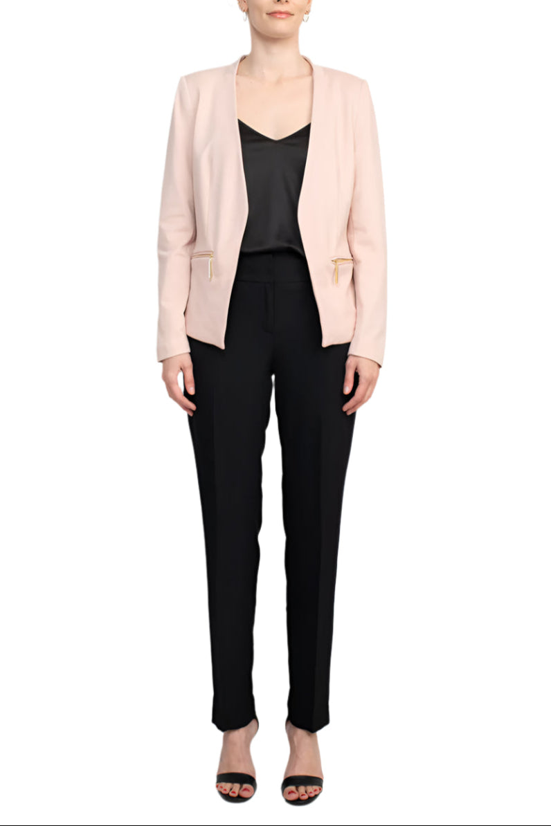 T Tahari Open Front Long Sleeve Zip Pocket Detail Blazer - By Baano