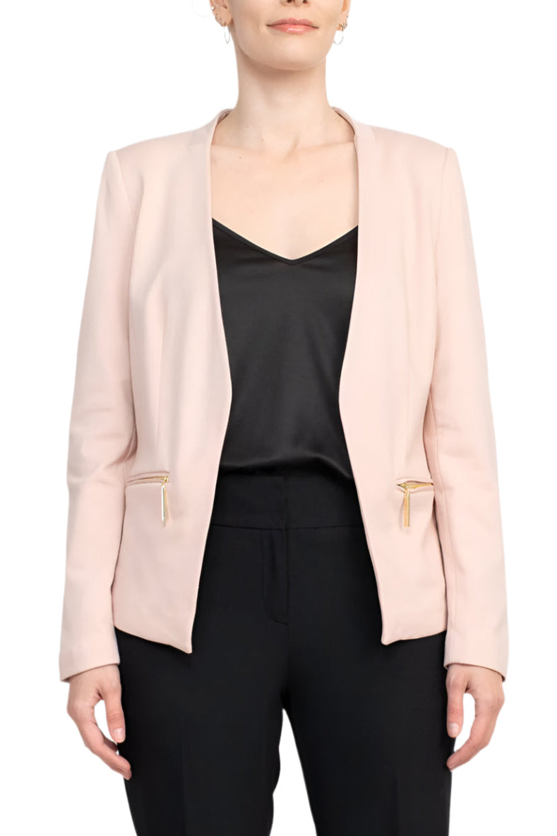 T Tahari Open Front Long Sleeve Zip Pocket Detail Blazer - By Baano