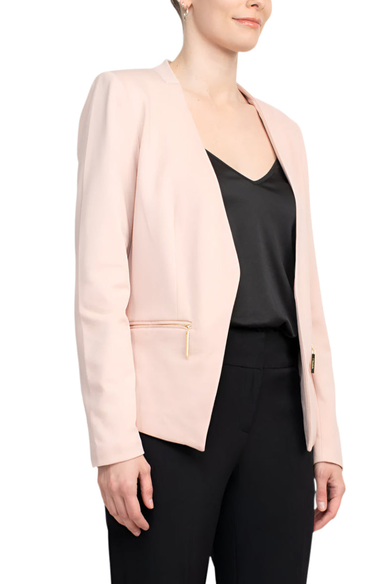 T Tahari Open Front Long Sleeve Zip Pocket Detail Blazer - By Baano