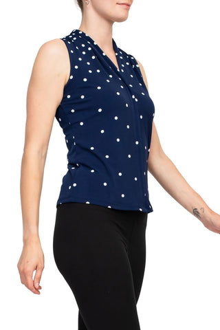 T Tahari Polka Dot Collared Neck Sleeveless Top - By Baano