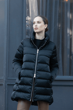 The Dorchester | Down Coat with Chunky Zipper | Midnight Black