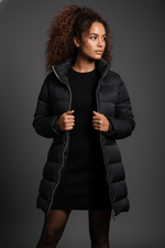 The Dorchester | Down Coat with Chunky Zipper | Midnight Black