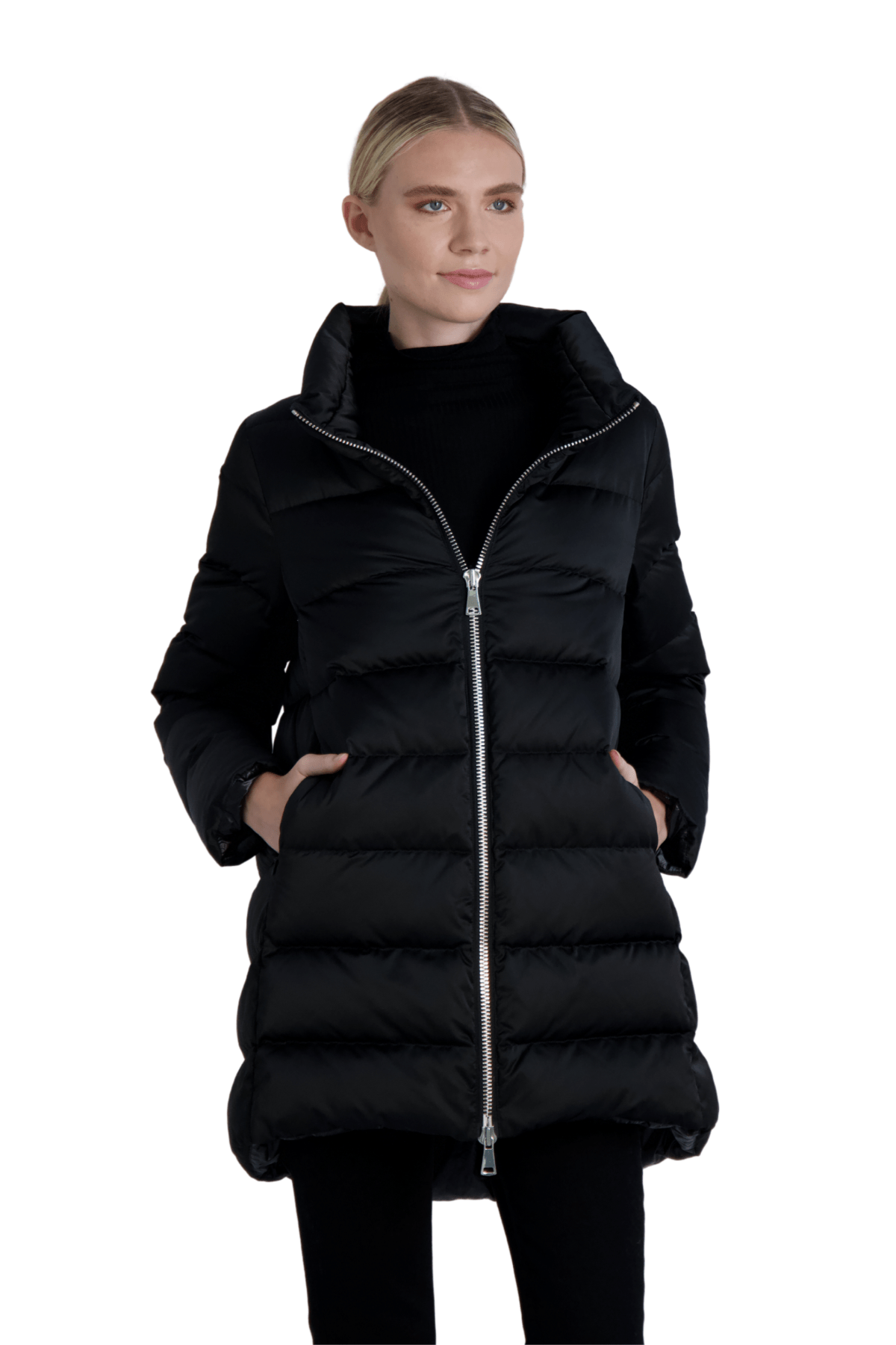 The Dorchester | Down Coat with Chunky Zipper | Midnight Black