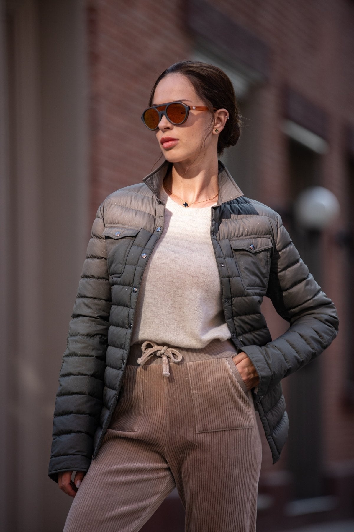 The Harrow Matte | Down Shirt | Olive Subtle Sparkles