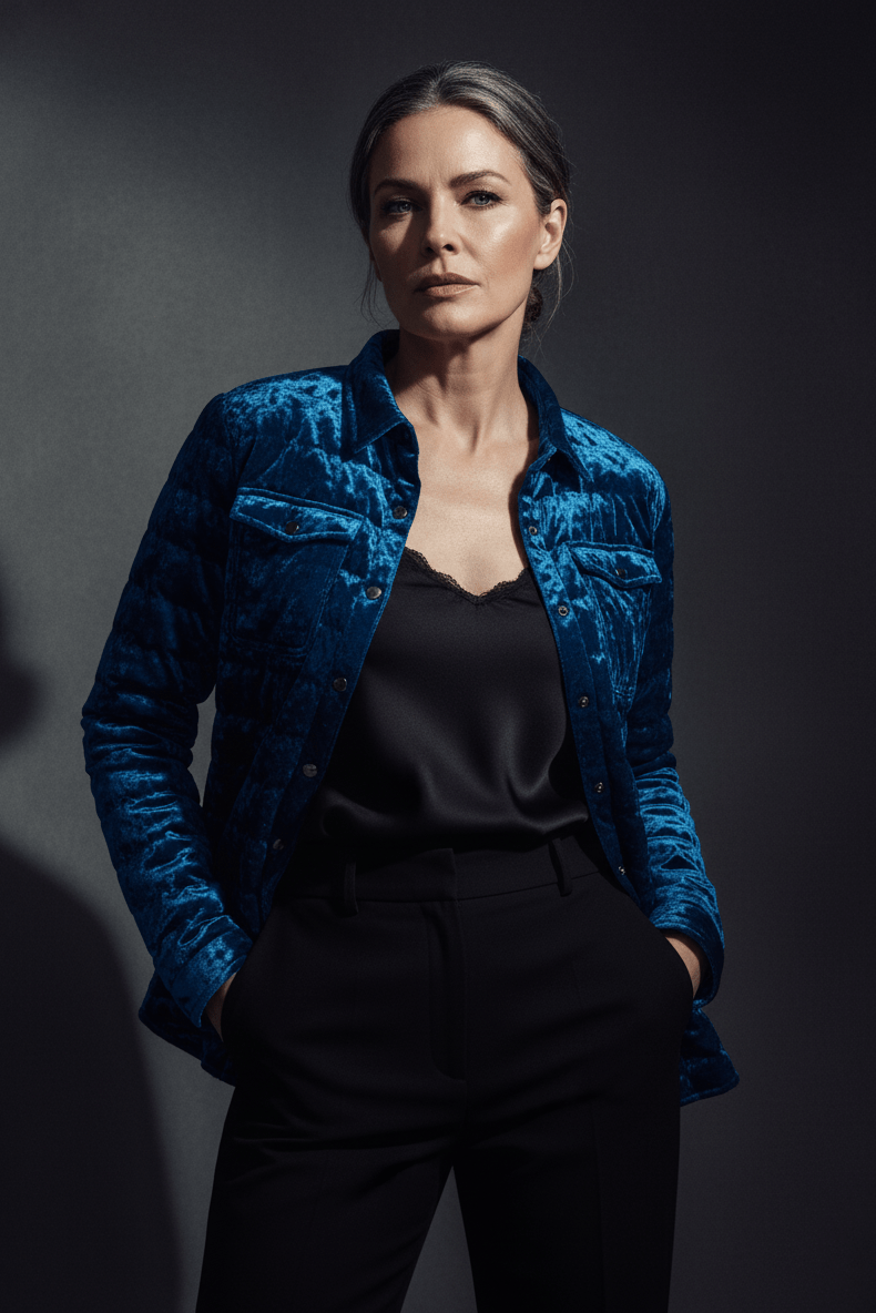 The Harrow Velour | Down Shirt | Indigo