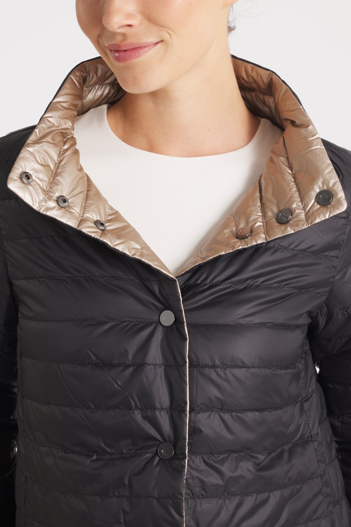 The Knightsbridge | Lightweight 2 in 1 Reversible Down Coat | Matte Black / Metallic Gold