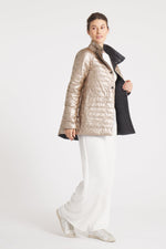 The Knightsbridge | Lightweight 2 in 1 Reversible Down Coat | Matte Black / Metallic Gold