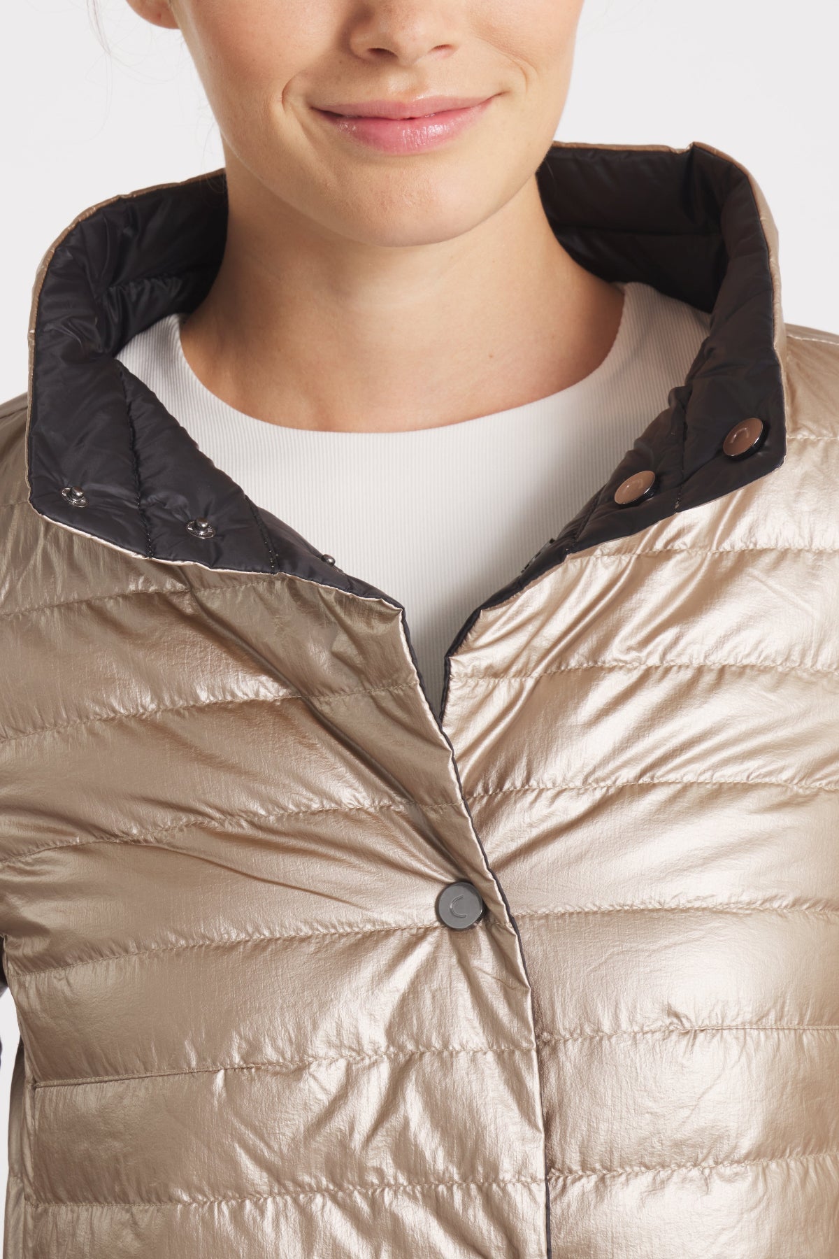 The Knightsbridge | Lightweight 2 in 1 Reversible Down Coat | Matte Black / Metallic Gold