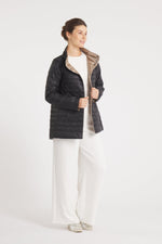 The Knightsbridge | Lightweight 2 in 1 Reversible Down Coat | Matte Black / Metallic Gold