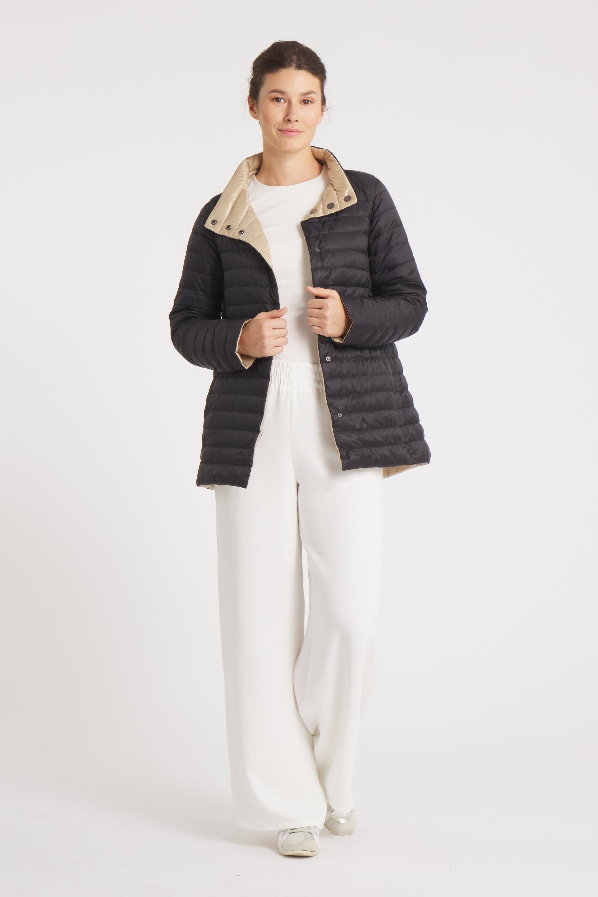 The Knightsbridge | Lightweight 2 in 1 Reversible Down Coat | Matte Black / Taupe