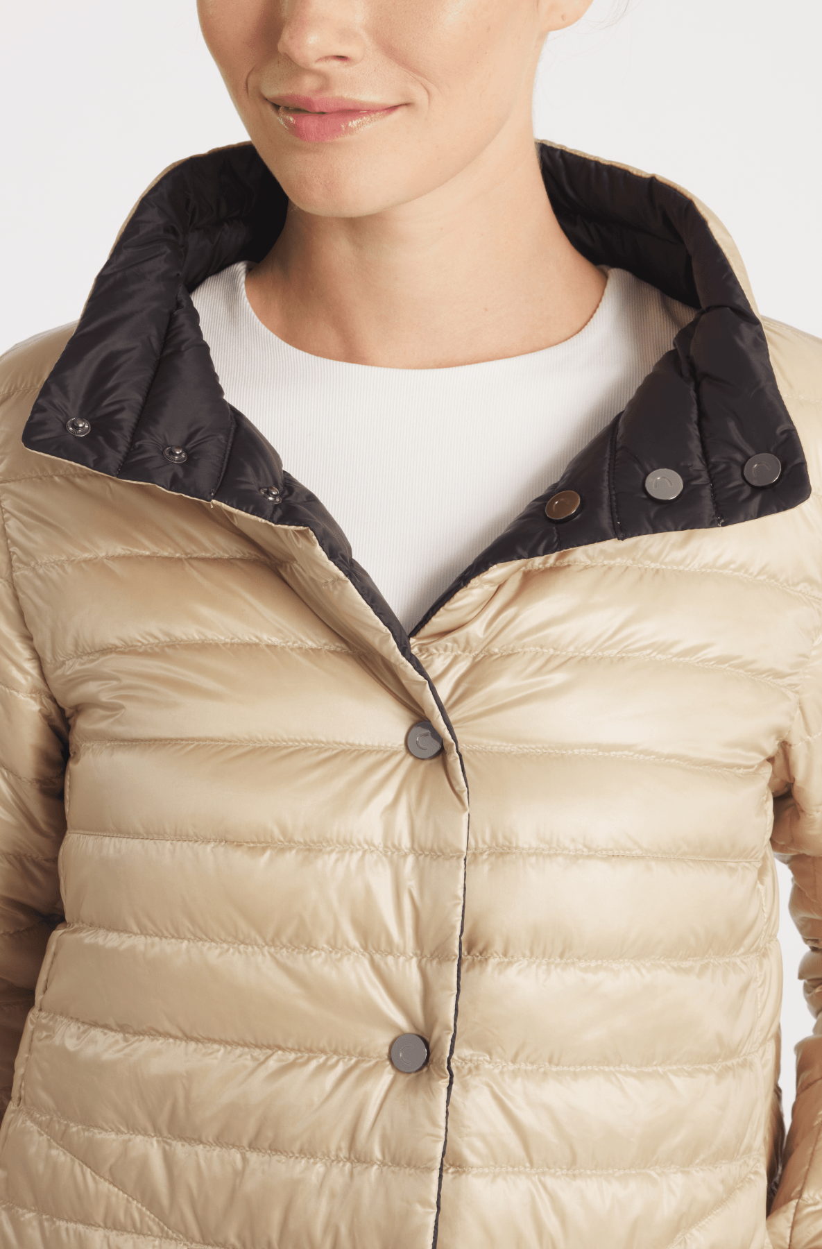 The Knightsbridge | Lightweight 2 in 1 Reversible Down Coat | Matte Black / Taupe