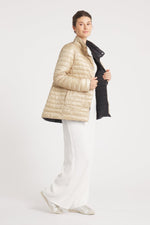 The Knightsbridge | Lightweight 2 in 1 Reversible Down Coat | Matte Black / Taupe