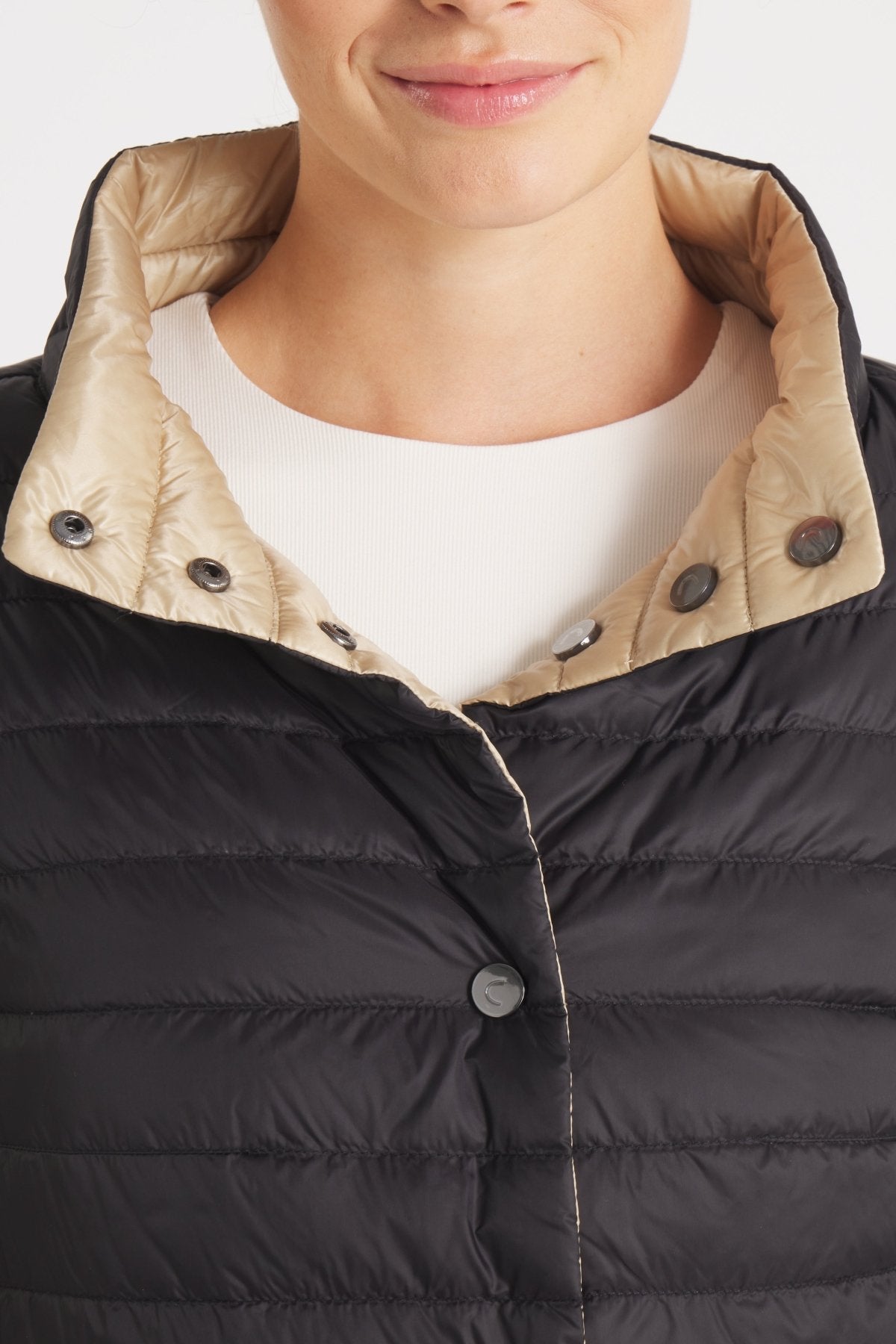 The Knightsbridge | Lightweight 2 in 1 Reversible Down Coat | Matte Black / Taupe