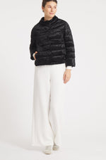 The Soho | Velour Down 3/4 Sleeve Jacket | Midnight Black