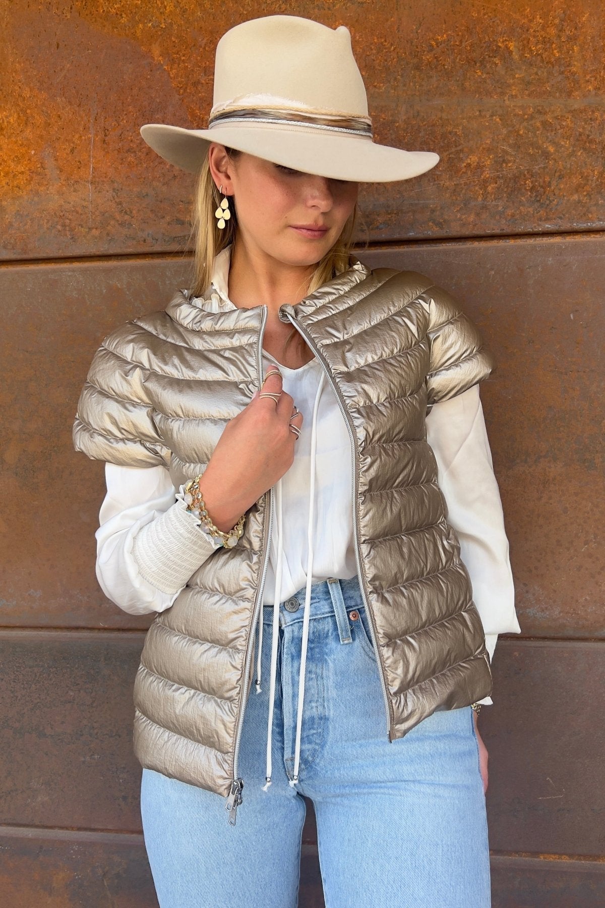 The St Ives | Down Vest Metallic Gold