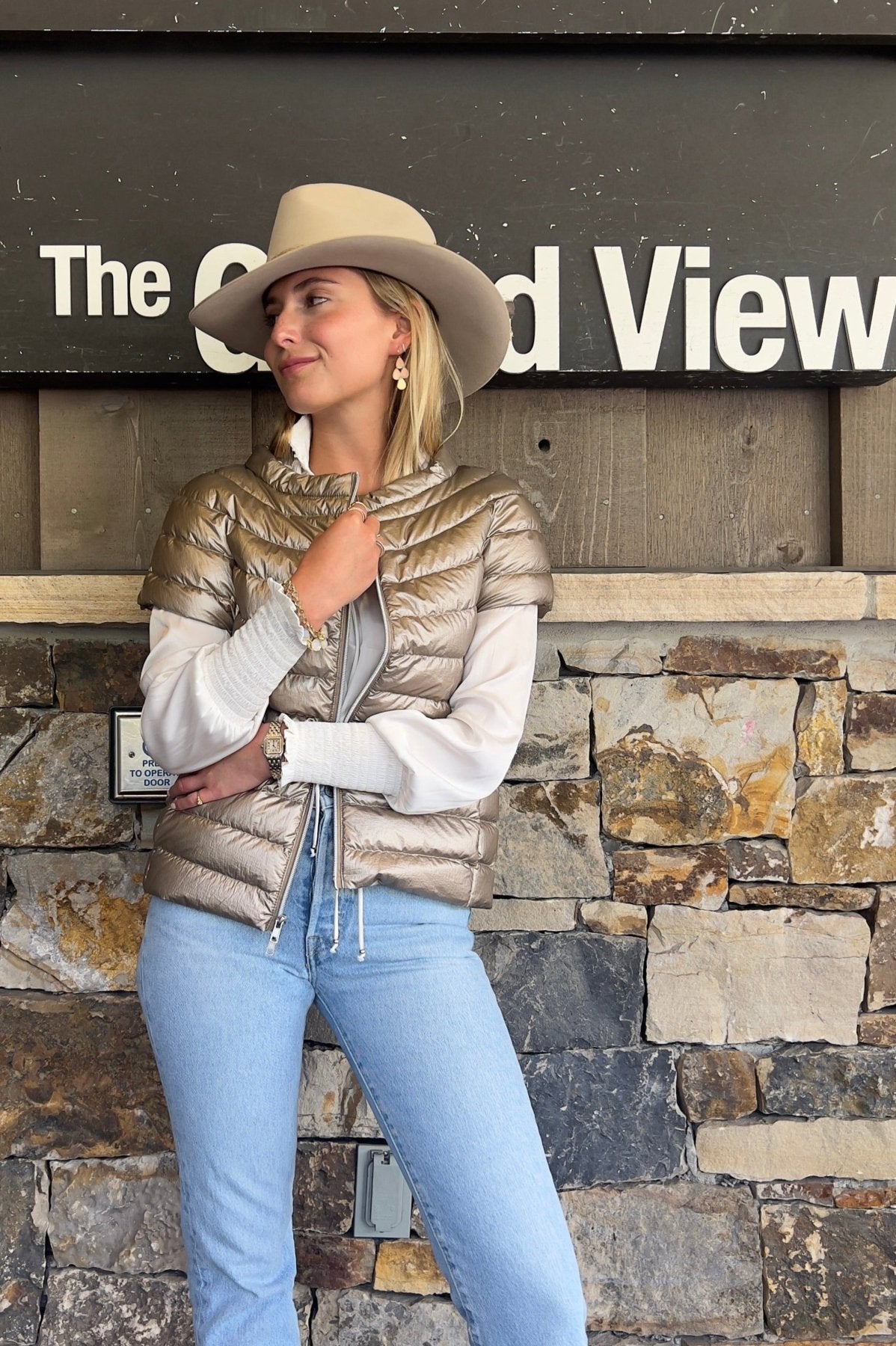 The St Ives | Down Vest Metallic Gold