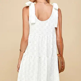 Women's Tiered Midi Dress with Ribbon Tie