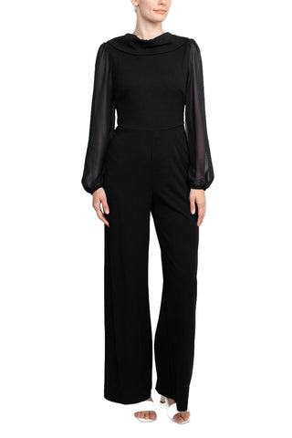 Connected Apparel Popover Neck Chiffon Long Sleeve Zipper Back Solid Jumpsuit - By Baano