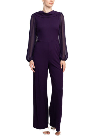 Connected Apparel Popover Neck Chiffon Long Sleeve Zipper Back Solid Jumpsuit - By Baano