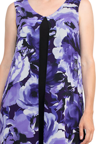 Connected Apparel Scoop Neck Sleeveless Floral Print Chiffon Overlay Stretch Crepe Dress - By Baano