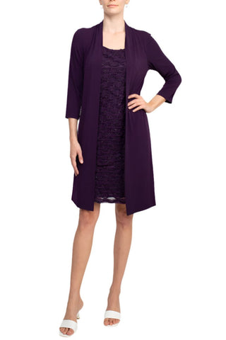 Connected Apparel Scoop Neckline 3/4 Sleeves Pull Over Short Metallic Knit Dress with Attached Jacket