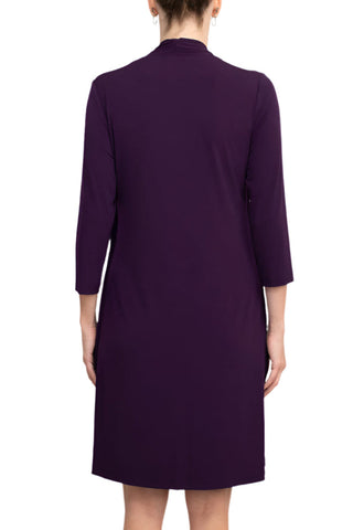 Connected Apparel Scoop Neckline 3/4 Sleeves Pull Over Short Metallic Knit Dress with Attached Jacket