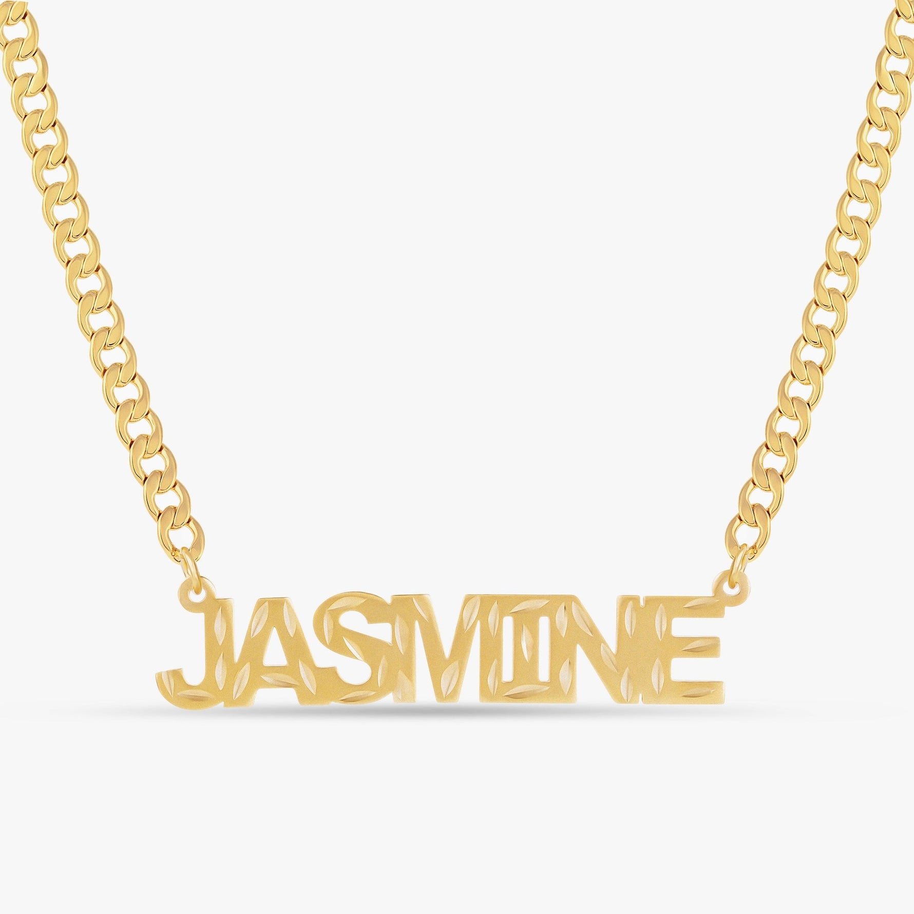 Diamond Cut Block Name Necklace
