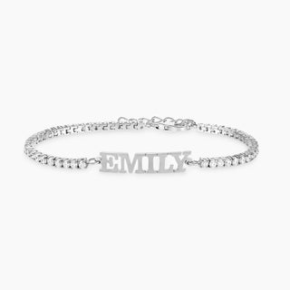 Block Name Bracelet w/ White Sapphire Tennis Chain