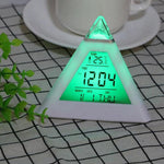 Triangle Pyramid Calendar Thermometer Colorful Backlight Change Clock Digital Alarm Clock Digital Alarm Thermometer Night Glowing Cube Clock LED Change LCD for Bedroom Stevvex