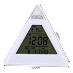 Triangle Pyramid Calendar Thermometer Colorful Backlight Change Clock Digital Alarm Clock Digital Alarm Thermometer Night Glowing Cube Clock LED Change LCD for Bedroom Stevvex