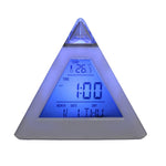 Triangle Pyramid Calendar Thermometer Colorful Backlight Change Clock Digital Alarm Clock Digital Alarm Thermometer Night Glowing Cube Clock LED Change LCD for Bedroom Stevvex