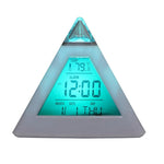 Triangle Pyramid Calendar Thermometer Colorful Backlight Change Clock Digital Alarm Clock Digital Alarm Thermometer Night Glowing Cube Clock LED Change LCD for Bedroom Stevvex