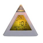 Triangle Pyramid Calendar Thermometer Colorful Backlight Change Clock Digital Alarm Clock Digital Alarm Thermometer Night Glowing Cube Clock LED Change LCD for Bedroom Stevvex
