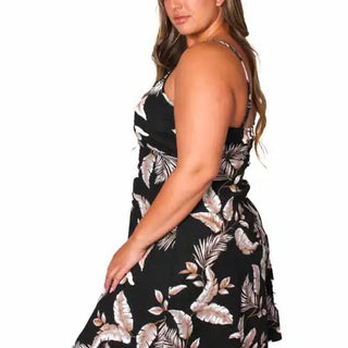 Women's Plus Sleeveless Spaghetti Strap Tropical Floral Mini Dress