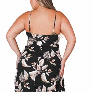 Women's Plus Sleeveless Spaghetti Strap Tropical Floral Mini Dress