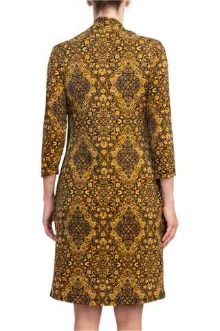 Connected Apparel Scoop Neck 3/4 Sleeve Faux Jacket ITY Dress - By Baano