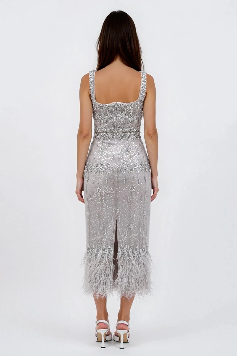 True Fantasy Beaded Crystal Midi Dress - By Baano
